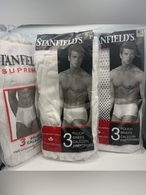 3 Pk Of New 3-Piece Stanfields Supreme Mens Pouch Briefs White Cotton Blend S/P